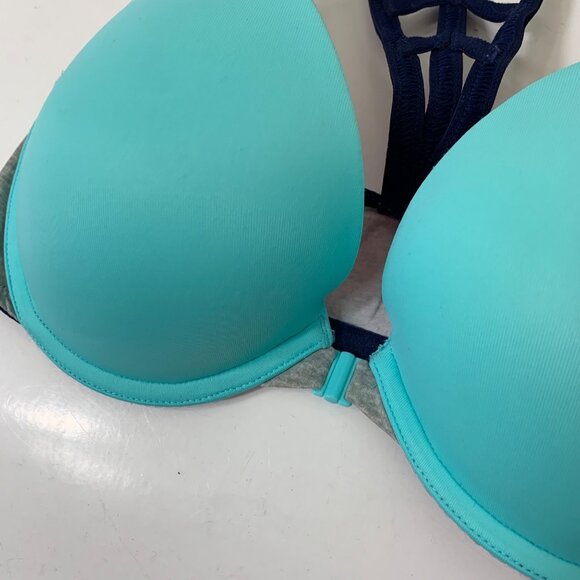 PINK Wear Everywhere Push-up Bra Front Close Bra Aquamarine Size 32D - Picture 2 of 7